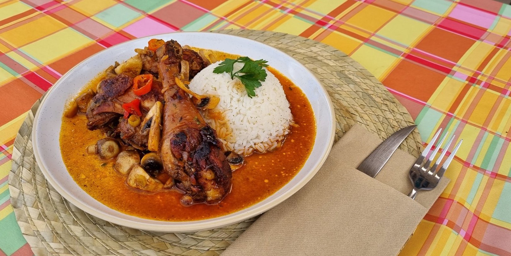 FRICASSÉE DE POULET ET CHAMPIGNONS DE MARTINIQUE